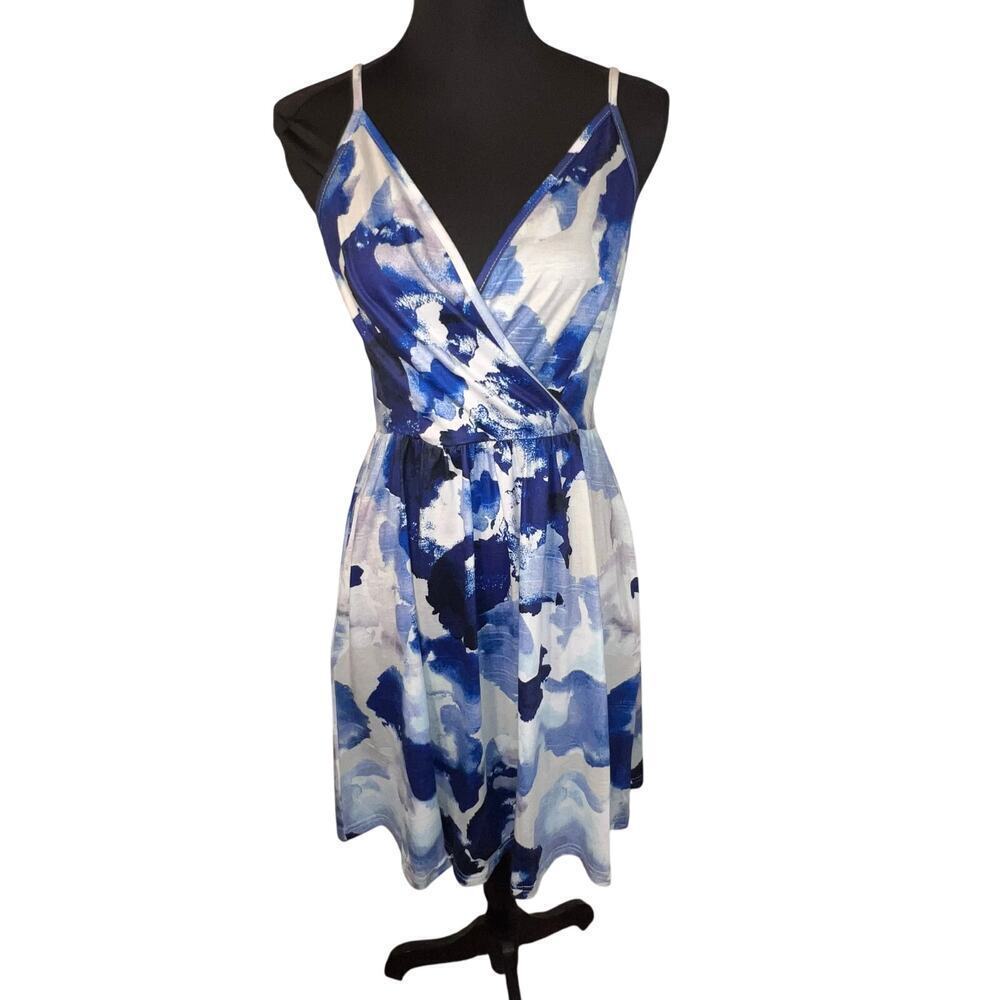 STYLEWORD Womens Small, V Neck Floral Spaghetti Strap Swing Sundress Pockets NEW